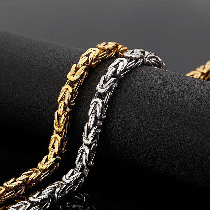 Stainless Steel Fashionable Versatile Square Chain Necklace, Titanium Steel Charm Men's Emperor Chain