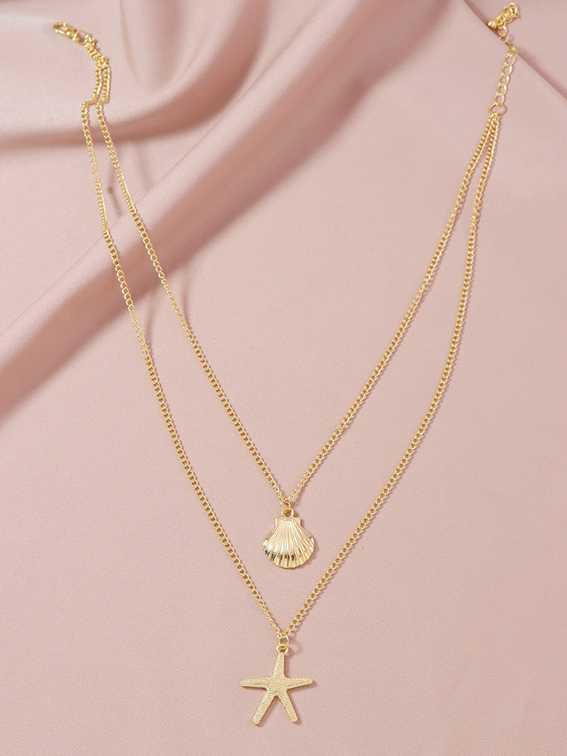 Stylish Double Starfish Shell Necklace - Trendy Fashion Jewelry