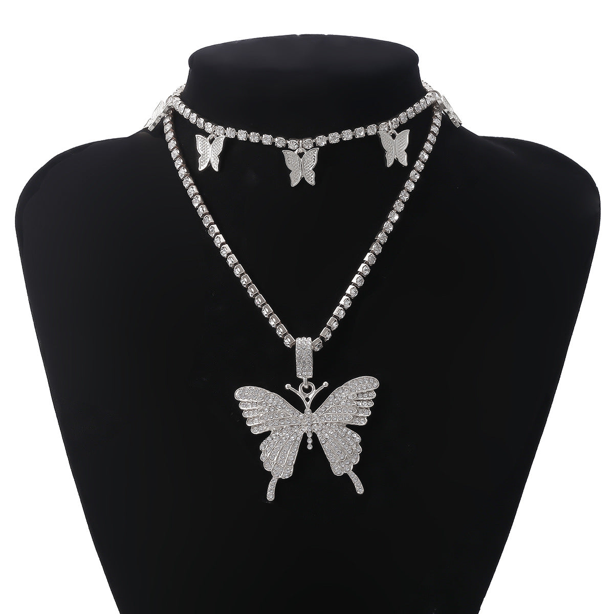 Planderful Vienna Verve Geometric Zircon Necklace for Women Personalized Butterfly Set Statement Jewelry