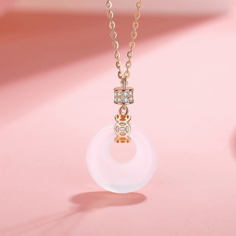 Planderful Sterling Silver Chalcedony Safety Buckle Necklace For Women Valentine Gift For Girlfriend