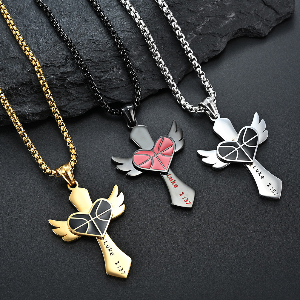 E-commerce Supply Wings Peach Heart Cross Pendant Luke 1:37