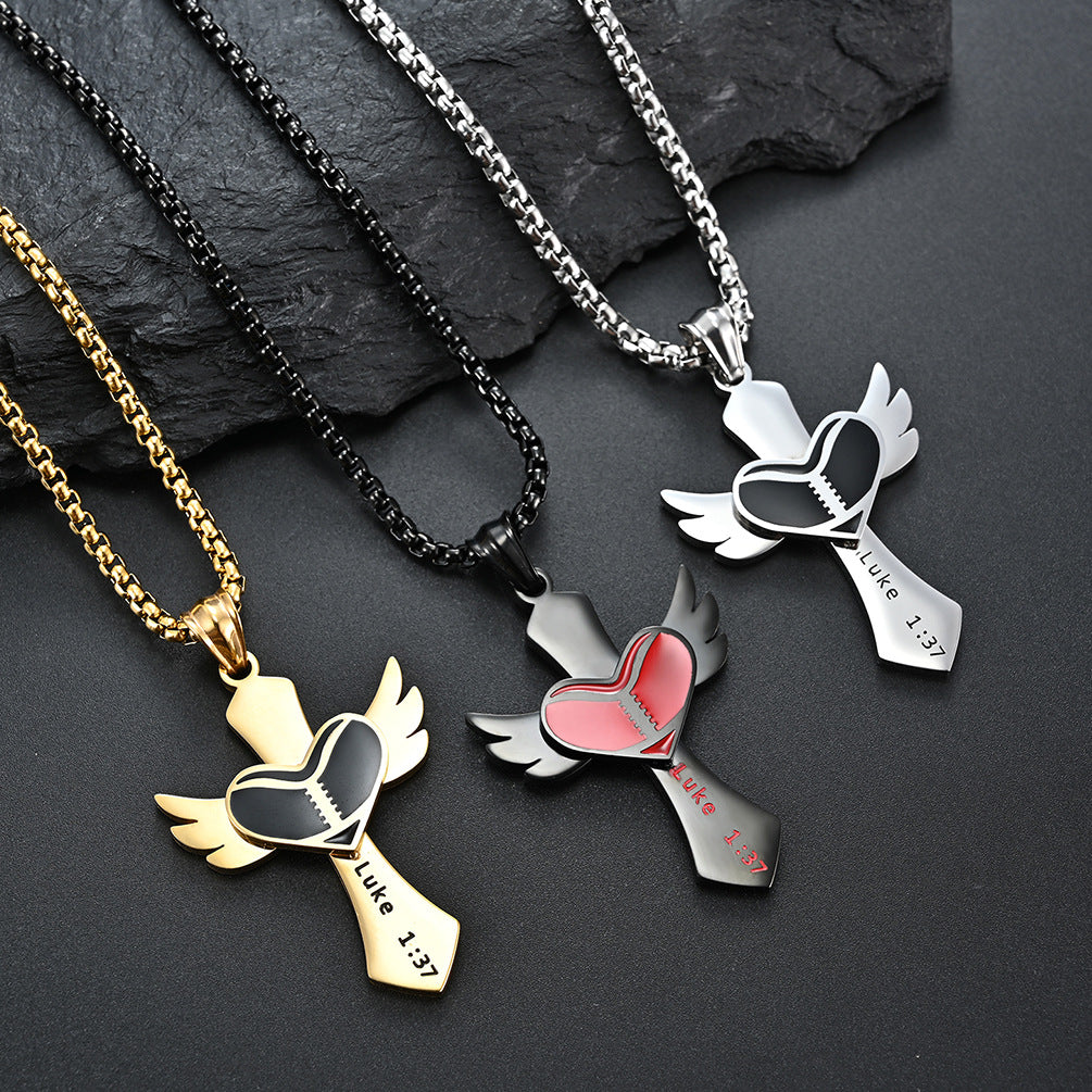 E-commerce Supply Wings Peach Heart Cross Pendant Luke 1:37