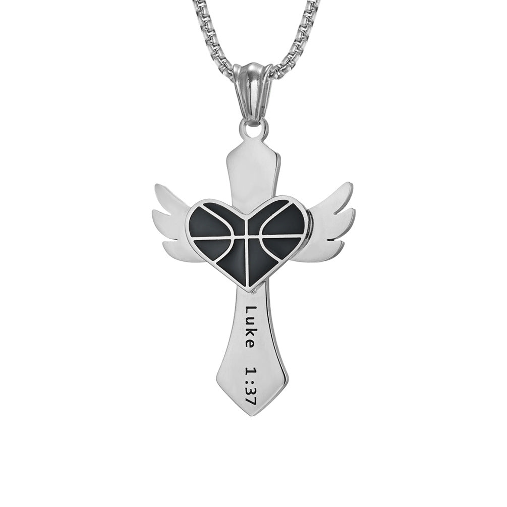 Amazon E Commerce Wings Double Peach Heart Cross Necklace