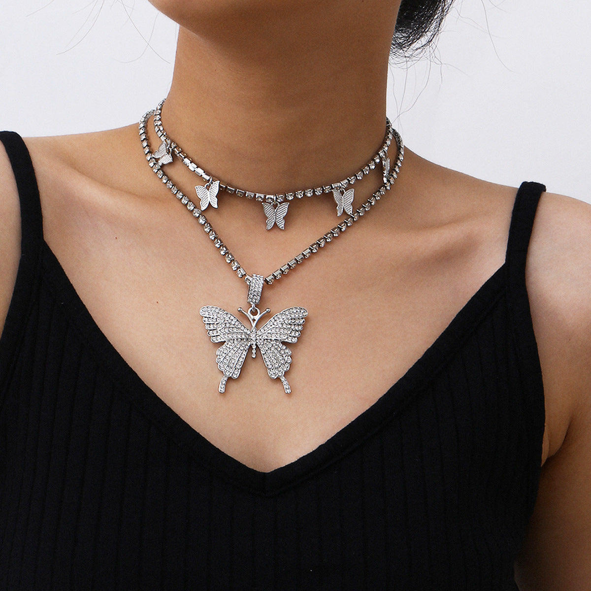 Planderful Vienna Verve Geometric Zircon Necklace for Women Personalized Butterfly Set Statement Jewelry
