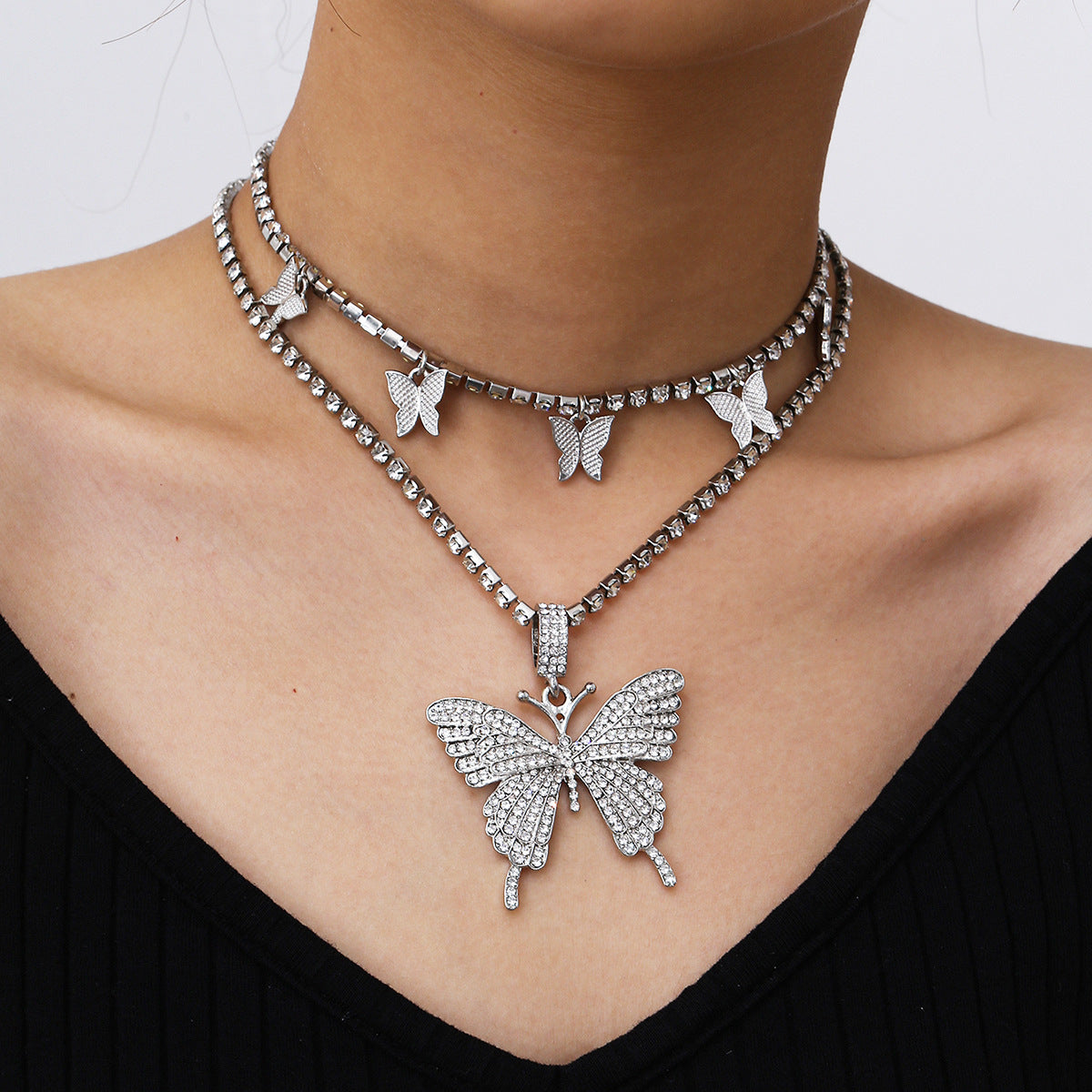 Planderful Vienna Verve Geometric Zircon Necklace for Women Personalized Butterfly Set Statement Jewelry
