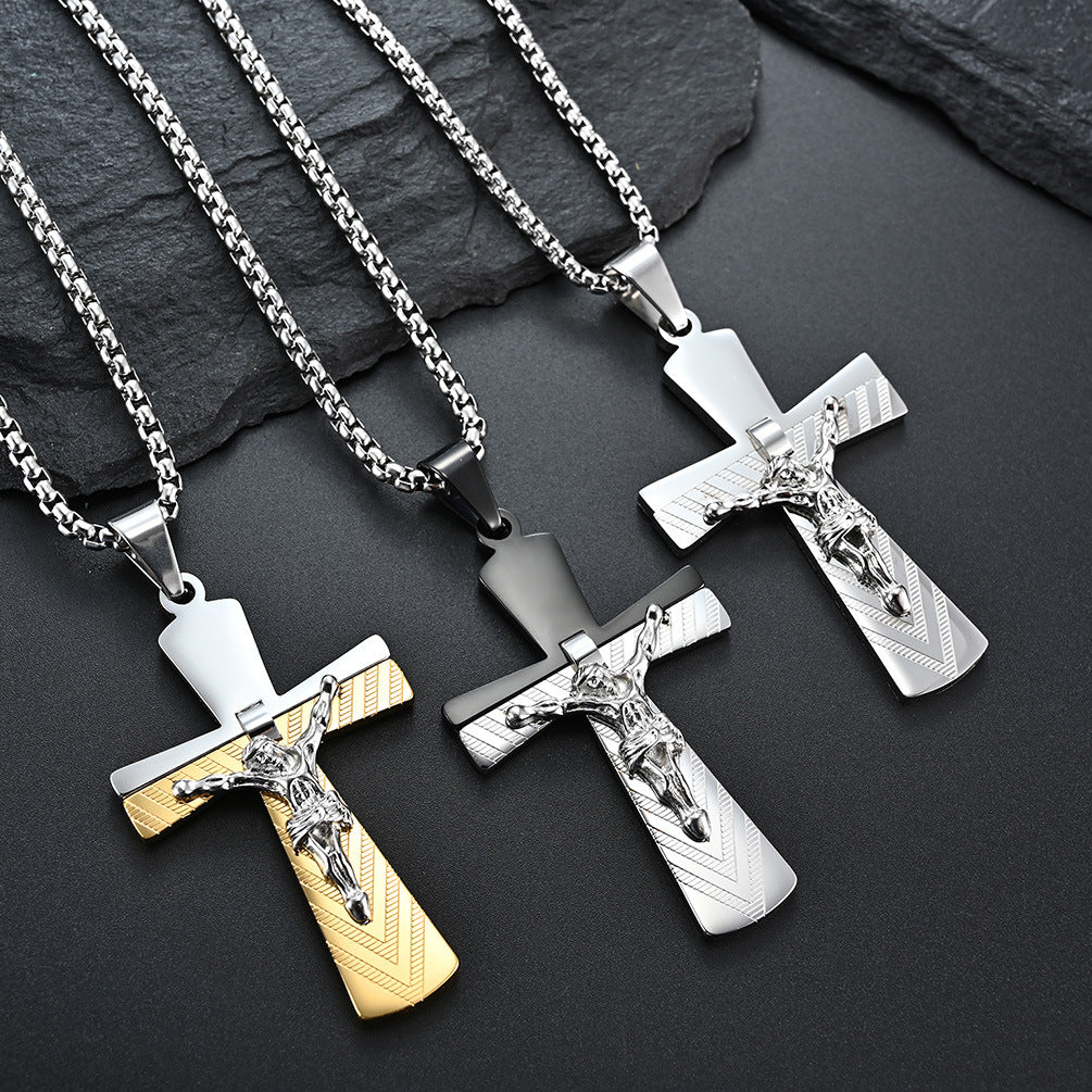 Jewelry Source Manufacturer Amazon Hot-Selling Supply Wholesale Titanium Steel Cross Necklace Pendant for Men