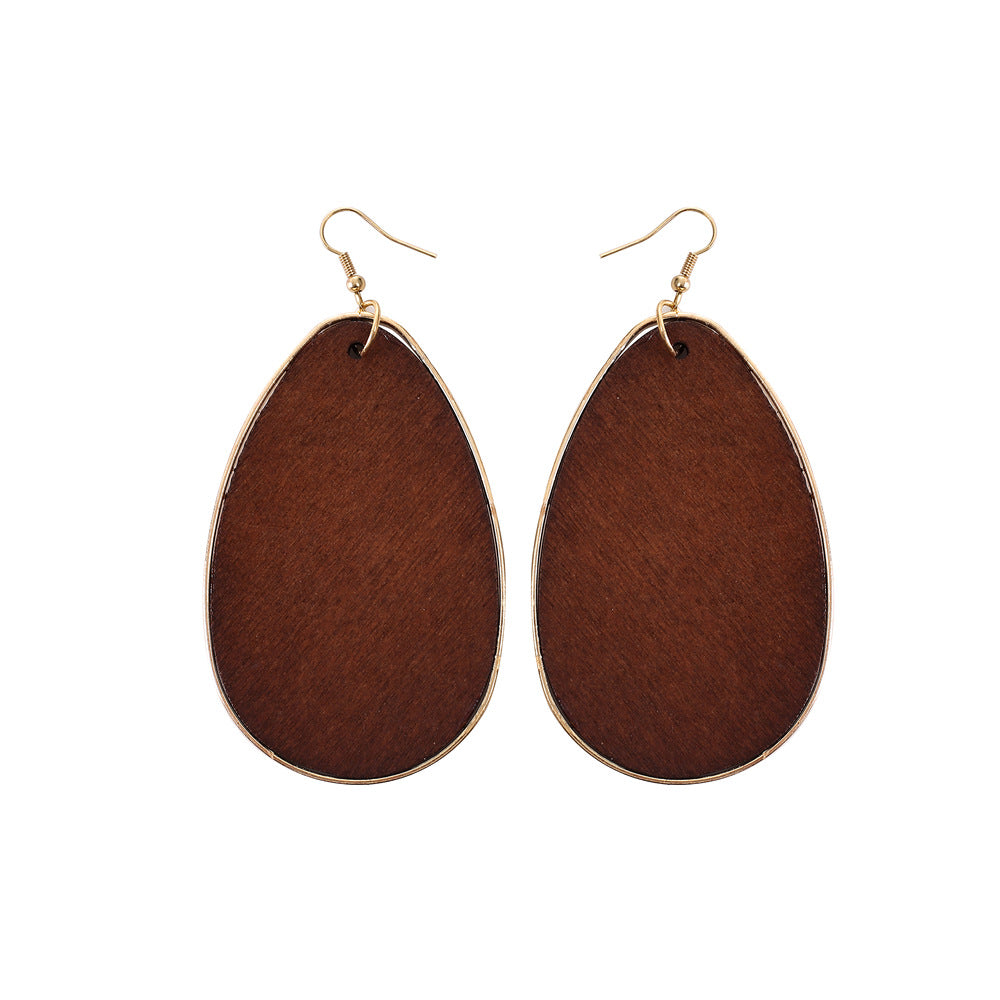 African Metal Edge Exaggerated Wooden Earrings with Water Drops