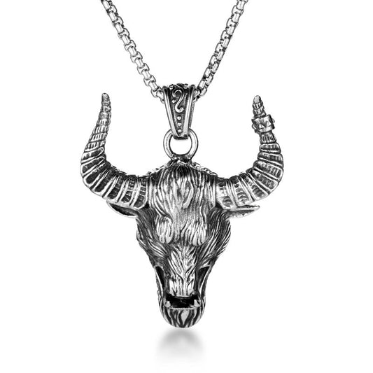 Urban Hip-Hop Men's Titanium Steel Necklace with Custom Bull Horn Pendant