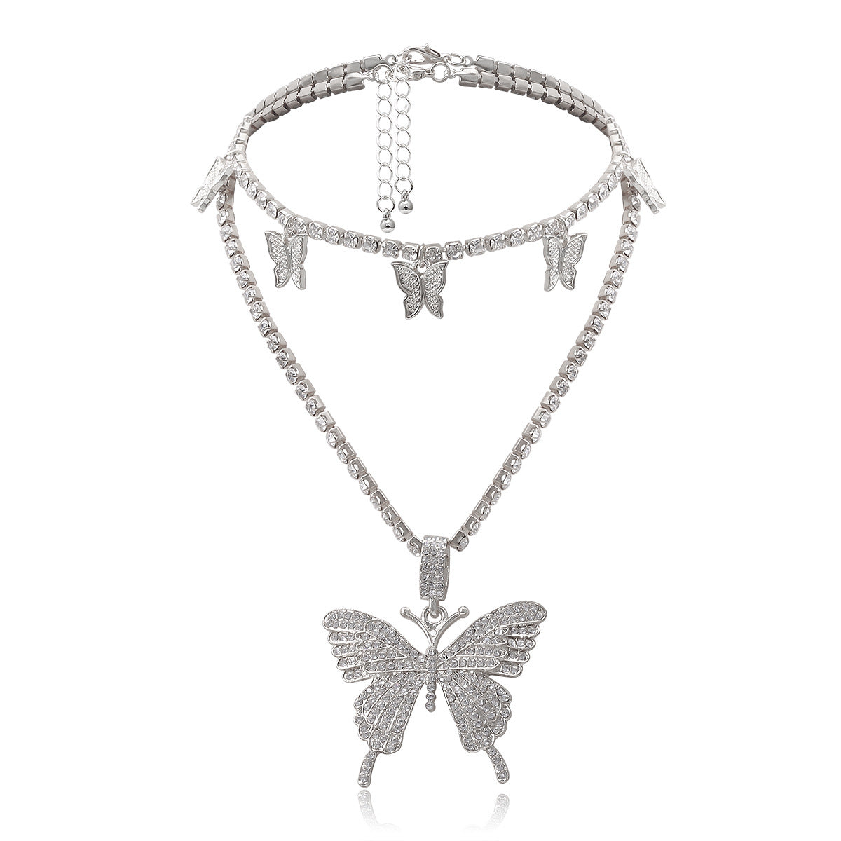 Planderful Vienna Verve Geometric Zircon Necklace for Women Personalized Butterfly Set Statement Jewelry