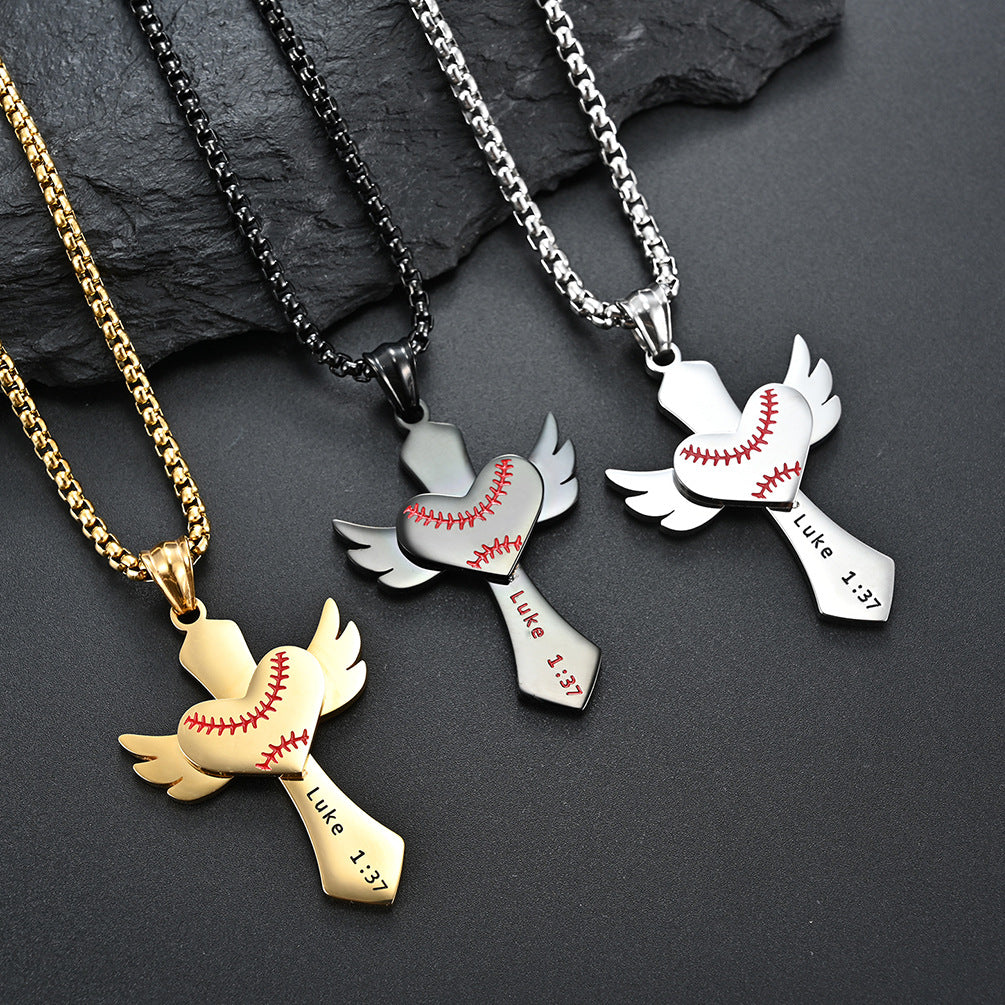 E-commerce Supply Wings Peach Heart Cross Pendant Luke 1:37