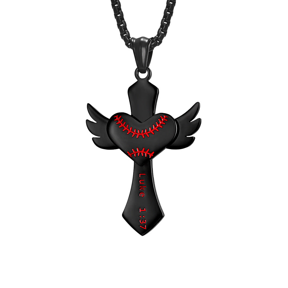 E-commerce Supply Wings Peach Heart Cross Pendant Luke 1:37