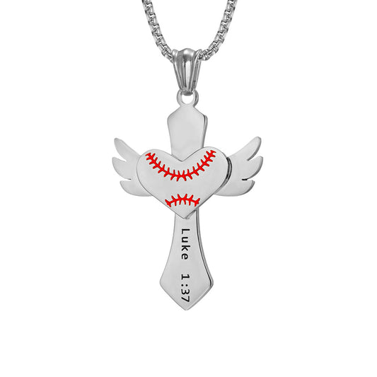 Amazon E Commerce Wings Double Peach Heart Cross Necklace