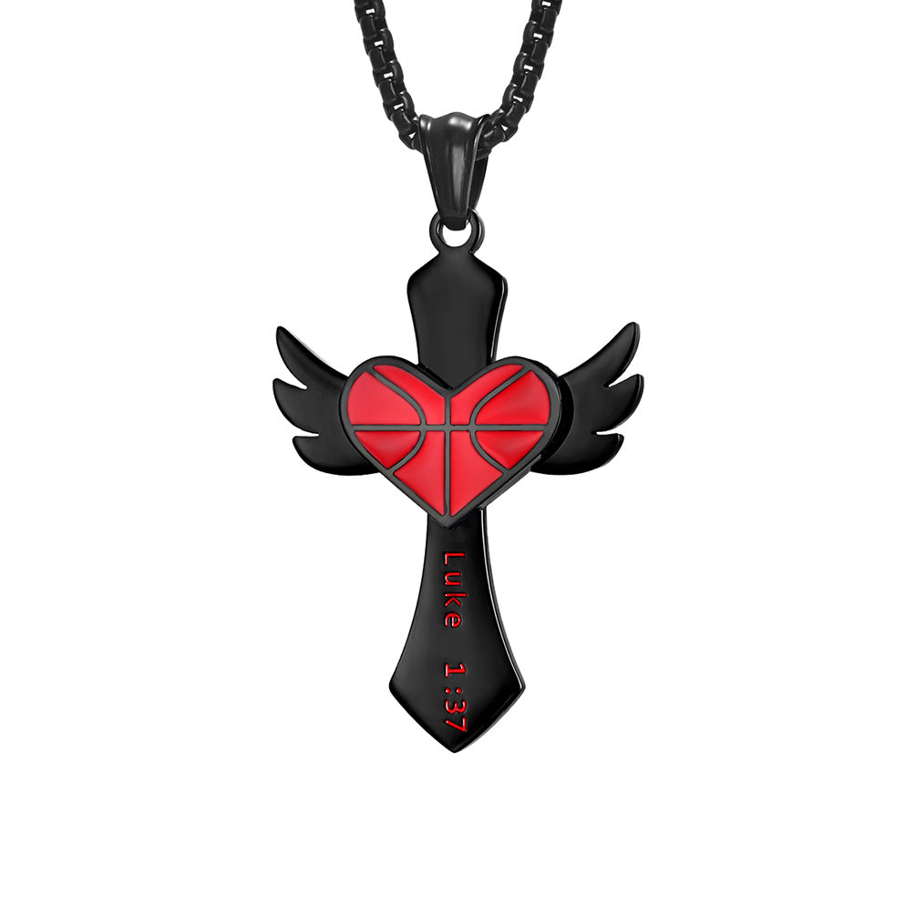 E-commerce Supply Wings Peach Heart Cross Pendant Luke 1:37