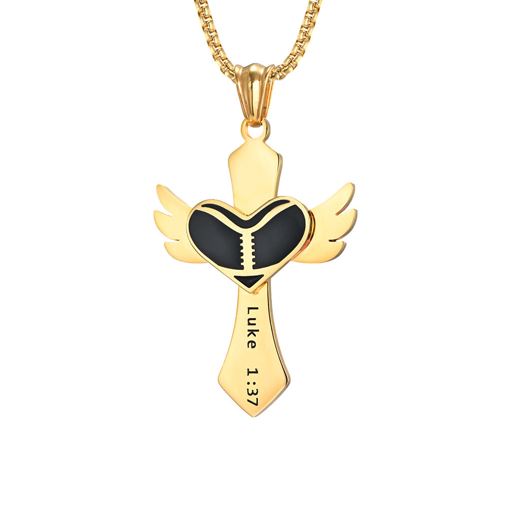 Amazon E Commerce Wings Double Peach Heart Cross Necklace