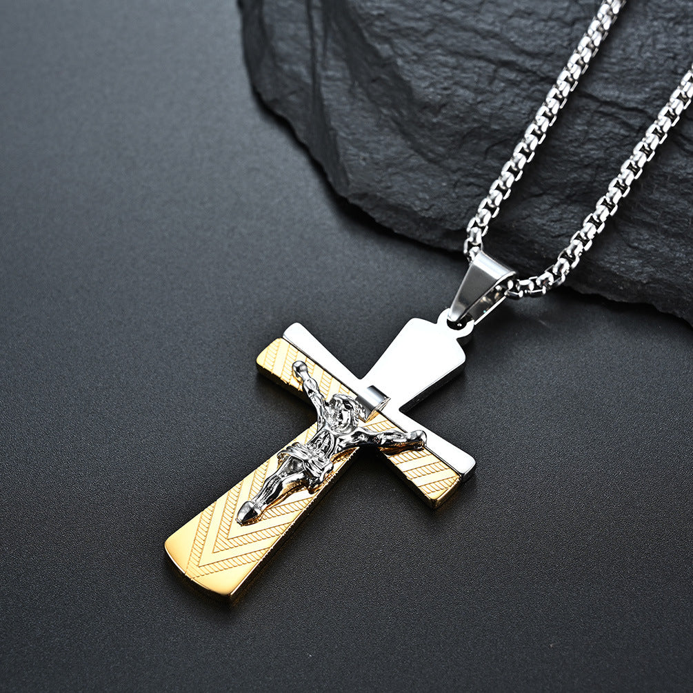 Jewelry Source Manufacturer Amazon Hot-Selling Supply Wholesale Titanium Steel Cross Necklace Pendant for Men