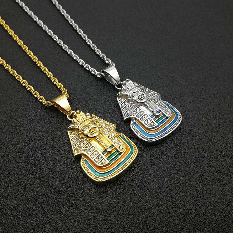 Planderful Hip Hop Pharaoh Pendant Necklace Gold Plated Rhinestones Bold Egyptian Style Jewelry For Fans