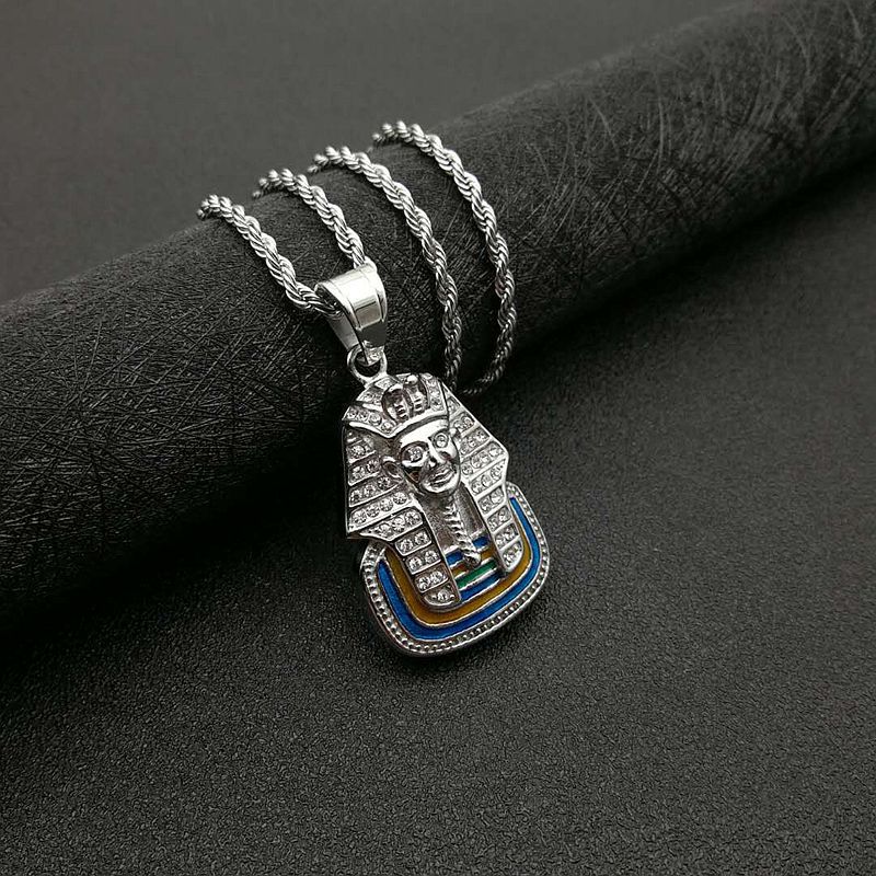 Planderful Hip Hop Pharaoh Pendant Necklace Gold Plated Rhinestones Bold Egyptian Style Jewelry For Fans