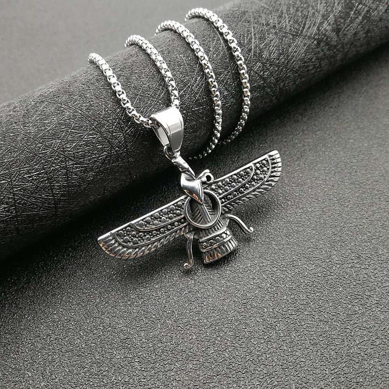 Planderful Punk Retro Pendant Necklace Titanium Steel Polished Persian Zoroastrian For Edgy Fashion Lovers
