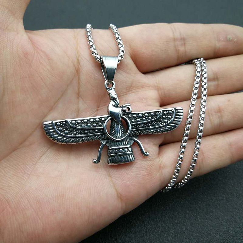 Planderful Punk Retro Pendant Necklace Titanium Steel Polished Persian Zoroastrian For Edgy Fashion Lovers