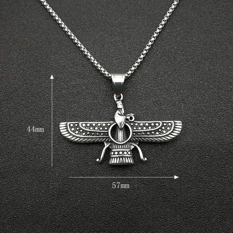 Planderful Punk Retro Pendant Necklace Titanium Steel Polished Persian Zoroastrian For Edgy Fashion Lovers