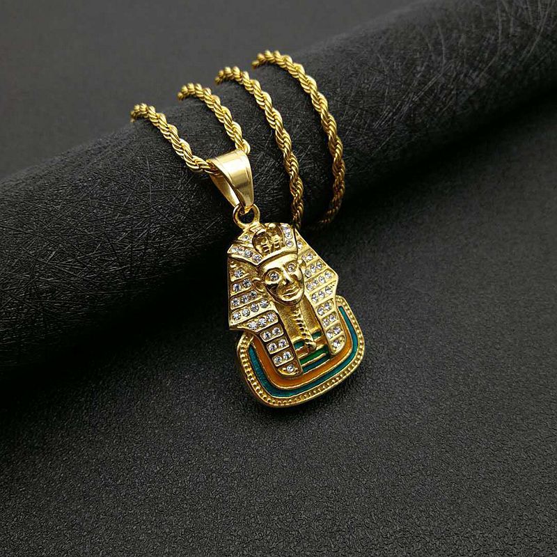 Planderful Hip Hop Pharaoh Pendant Necklace Gold Plated Rhinestones Bold Egyptian Style Jewelry For Fans