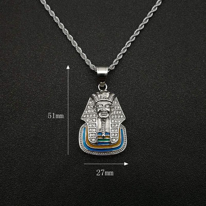 Planderful Hip Hop Pharaoh Pendant Necklace Gold Plated Rhinestones Bold Egyptian Style Jewelry For Fans