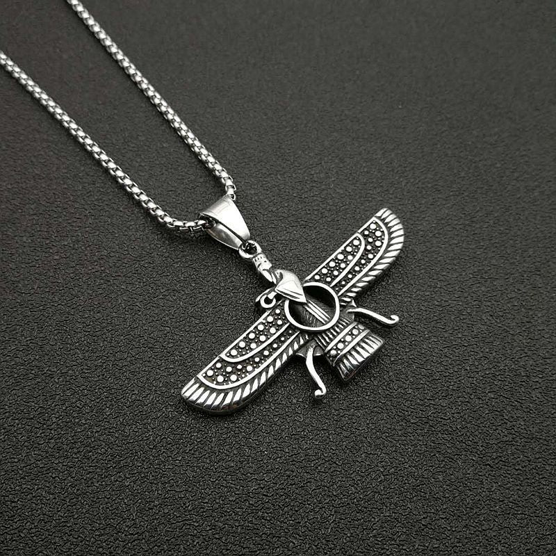 Planderful Punk Retro Pendant Necklace Titanium Steel Polished Persian Zoroastrian For Edgy Fashion Lovers