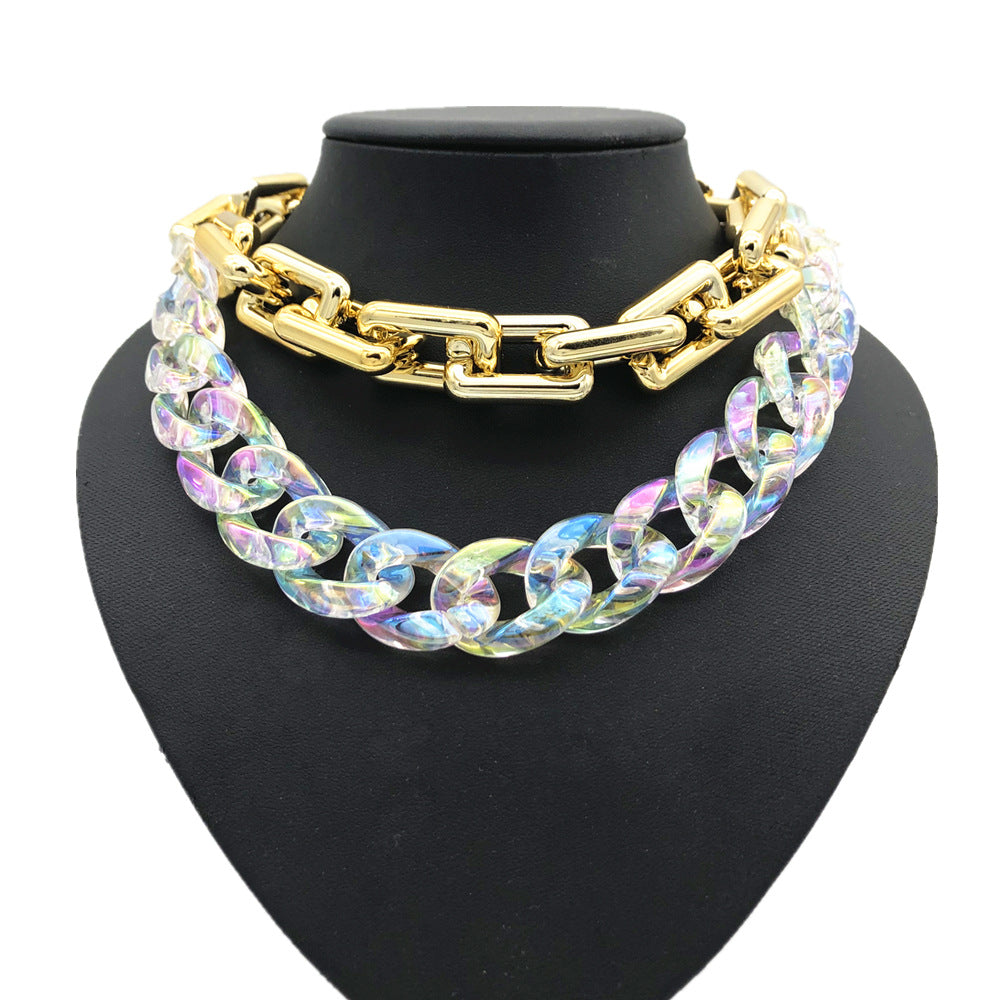 Cross-border Nightclubs AB Color Double Chain Clavicle Necklace