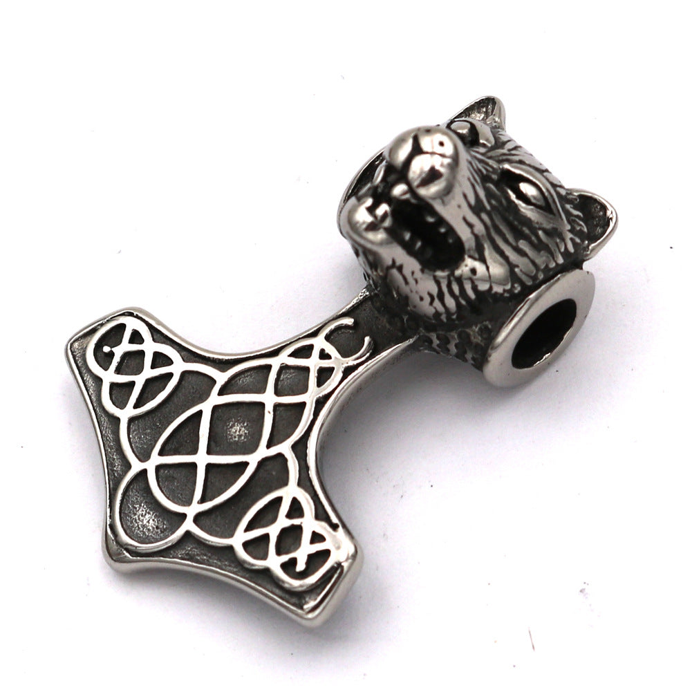 Norse Legacy Thunder Hammer Bear Necklace - Retro Viking Pendant for Men