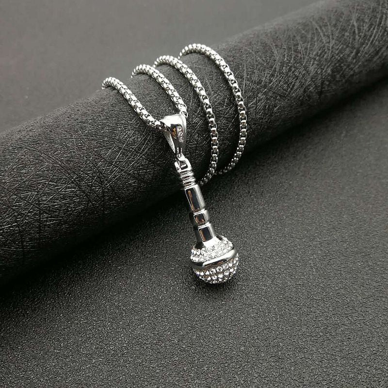Planderful Hip Hop Microphone Pendant Necklace Premium Titanium Steel Gold Plated Zircon Jewelry For Urban Fans