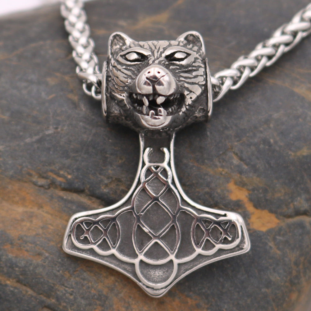 Norse Legacy Thunder Hammer Bear Necklace - Retro Viking Pendant for Men