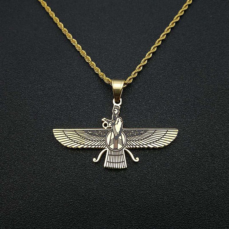 Planderful Everyday Genie Hip Hop Necklace Stainless Steel Gold Plated Persian Zoroastrian Pendant For Trendsetting Fans