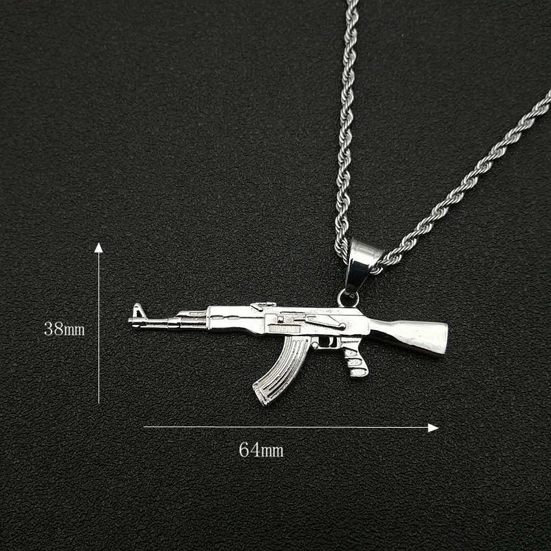 Planderful Collection AK47 Rifle Pendant Necklace Gold Plated Titanium Zircon Urban Hip Hop Gift For Men Women