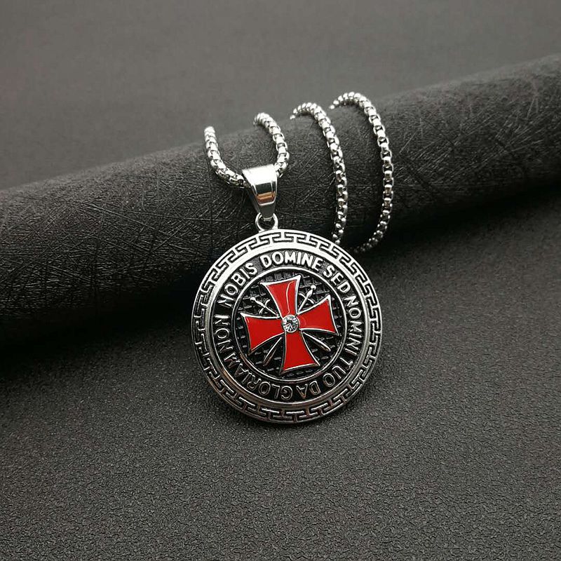 Planderful Knights Templar Pendant Necklace Bold Gold Plated Zircon for Hip Hop Fashion Fans