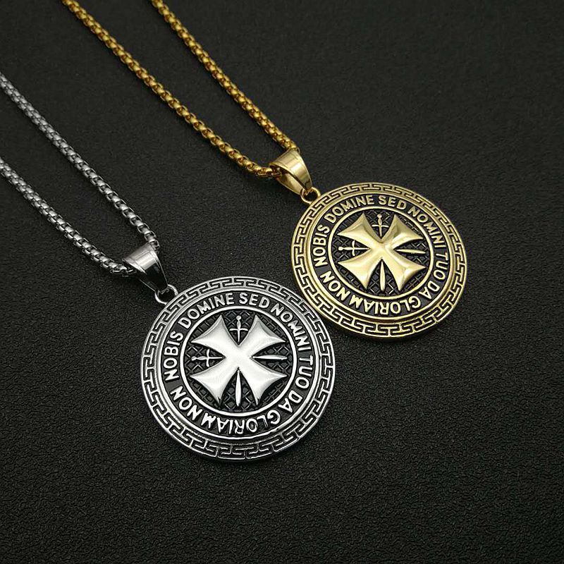 Planderful Knights Templar Pendant Necklace Stainless Steel Gold Plated Zircon Hip Hop Jewelry for Men