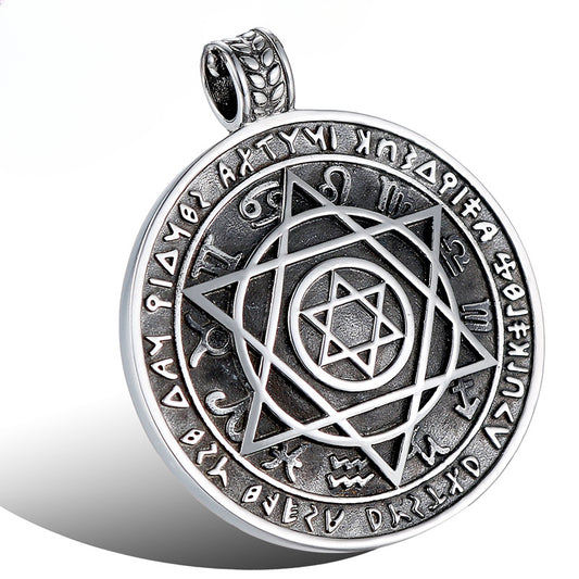 Stylish European and American Religious Hexagram Titanium Steel Pendant for Men - Personalized Retro Tag