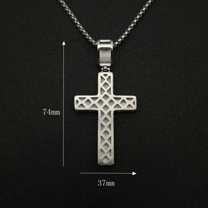 Planderful Hip Hop Cross Pendant Necklace For Streetwear Fans Gold Plated Stainless Steel Rhinestone Jewelry
