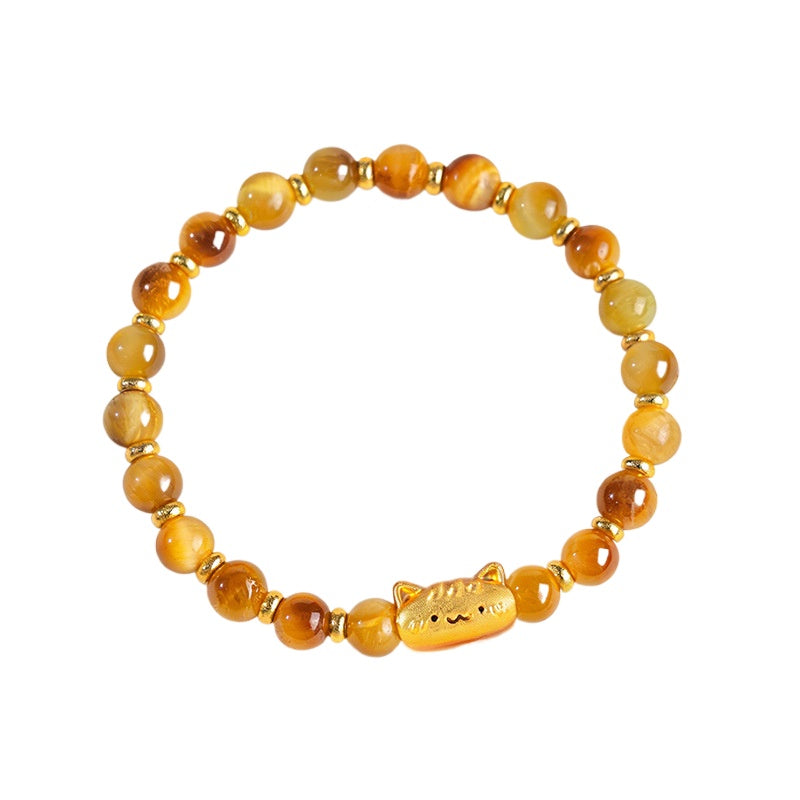 Golden Tiger Eye Cat Charm Citrine Bracelet