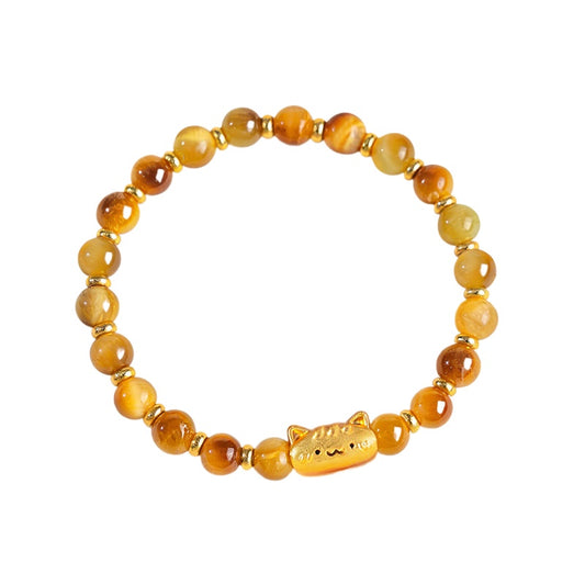 Golden Tiger Eye Cat Charm Citrine Bracelet