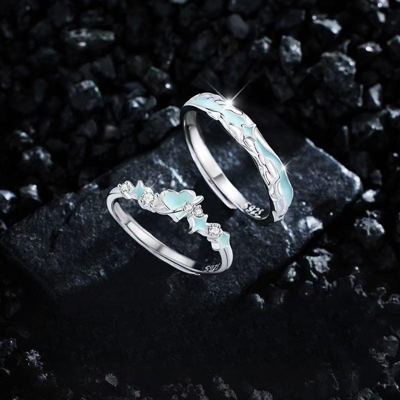 Planderful 925 Sterling Silver Luminous Lightyear Mirror Couple Ring Unisex High End Gift For Men Women