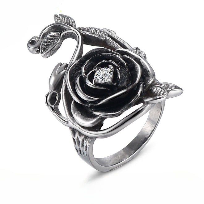 Trendy Korean-Inspired Retro Rose Ring for Women - Personalized Exaggerated Stainless Steel Jewelry