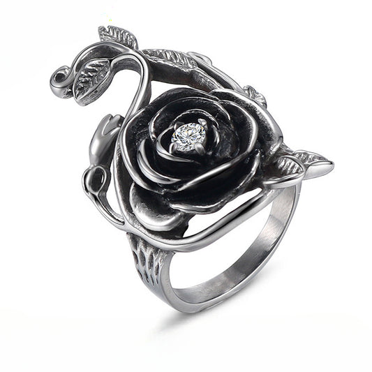 Trendy Korean-Inspired Retro Rose Ring for Women - Personalized Exaggerated Stainless Steel Jewelry
