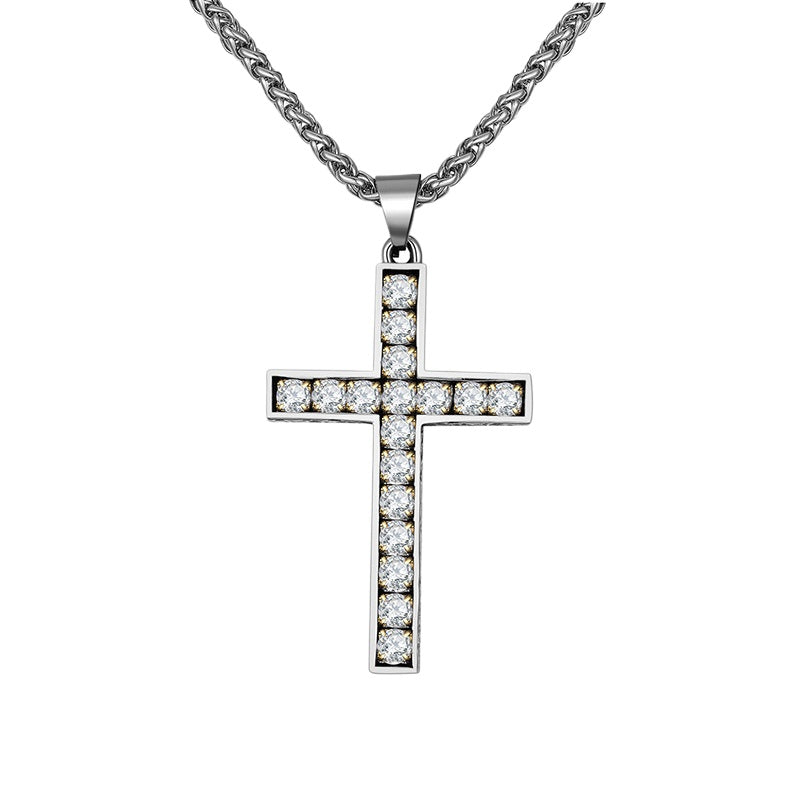 Zircon Necklace – Statement Unisex Cross Pendant Necklace In Stainless Steel For Everyday Style