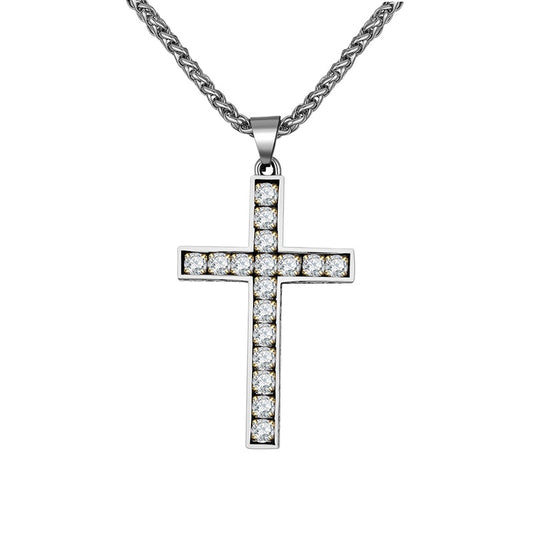 Zircon Necklace – Statement Unisex Cross Pendant Necklace In Stainless Steel For Everyday Style