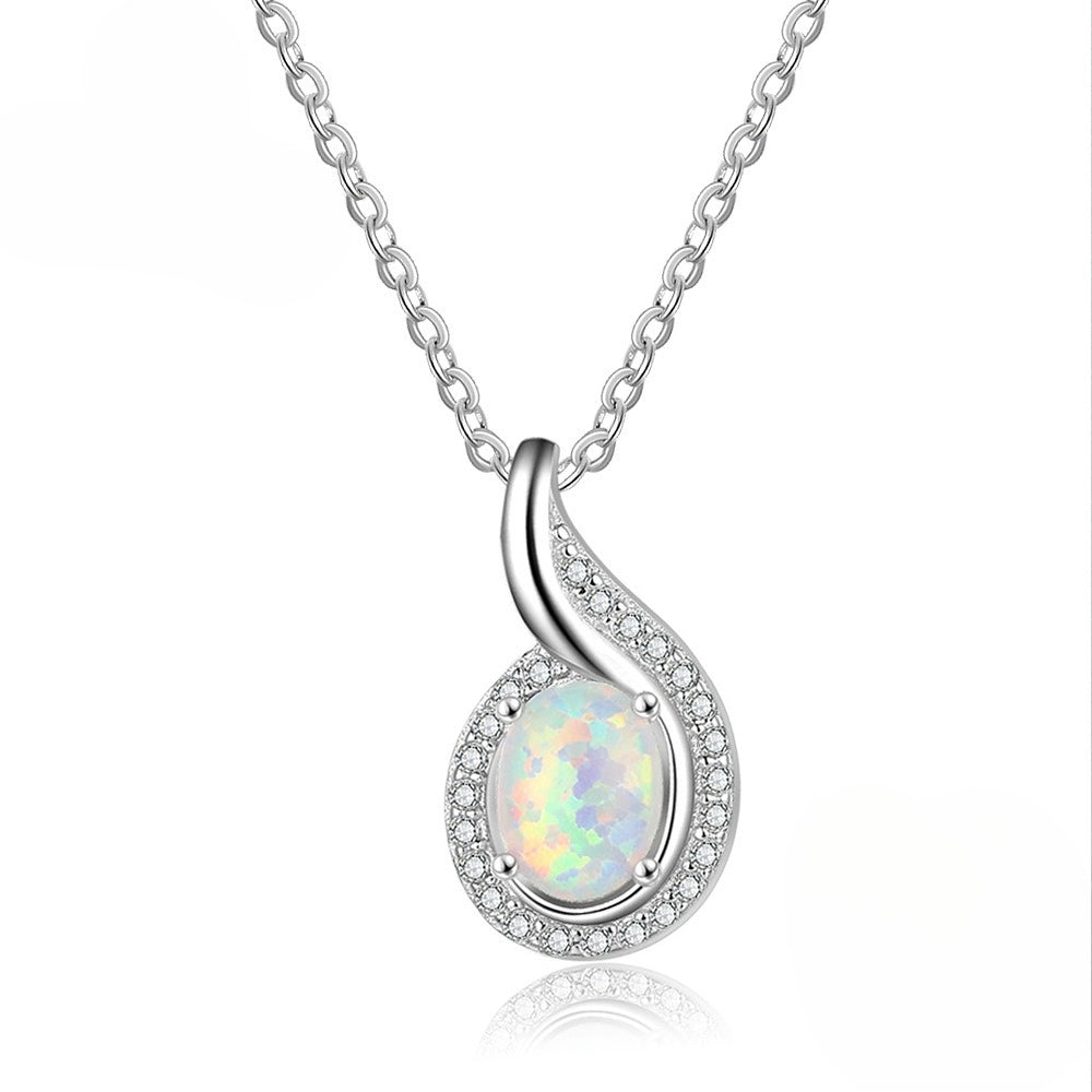 Planderful Jewelry Opal Necklace Sterling Silver