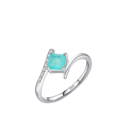 Elegant Sterling Silver Ring with Imitation Paraiba Tourmaline - Fashionable Ins Style Index Finger Ring for Women