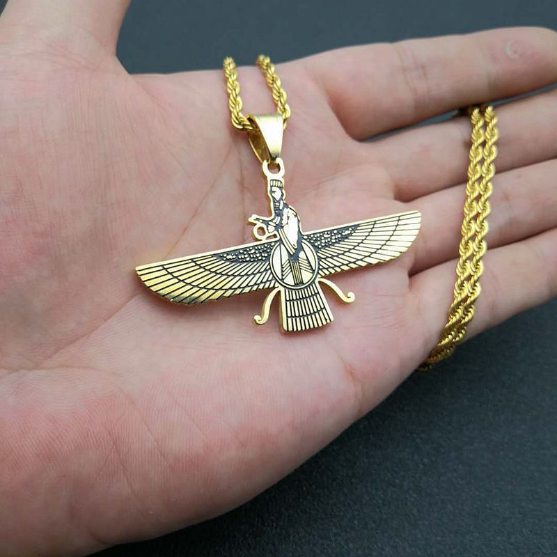 Planderful Everyday Genie Hip Hop Necklace Stainless Steel Gold Plated Persian Zoroastrian Pendant For Trendsetting Fans