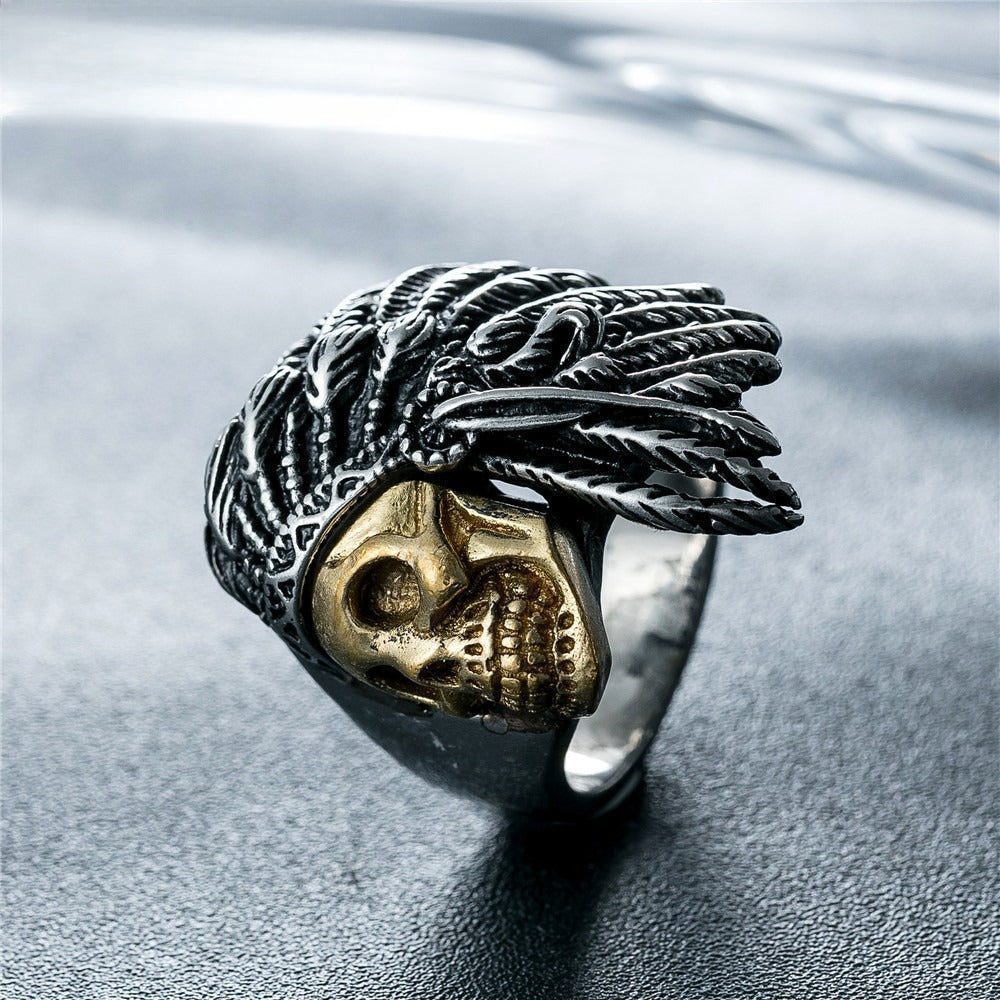 Indian Chief Skull Titanium Steel Ring