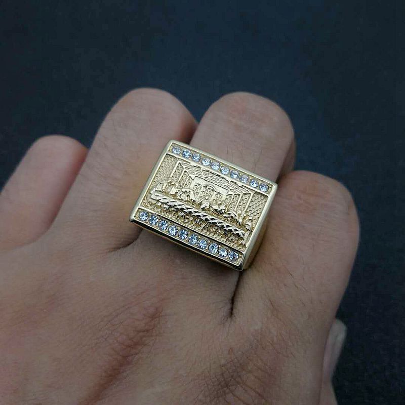 Planderful Titanium Steel Gold Plated Hip Hop Ring For Men With Judas Thirteen Apostles Painting