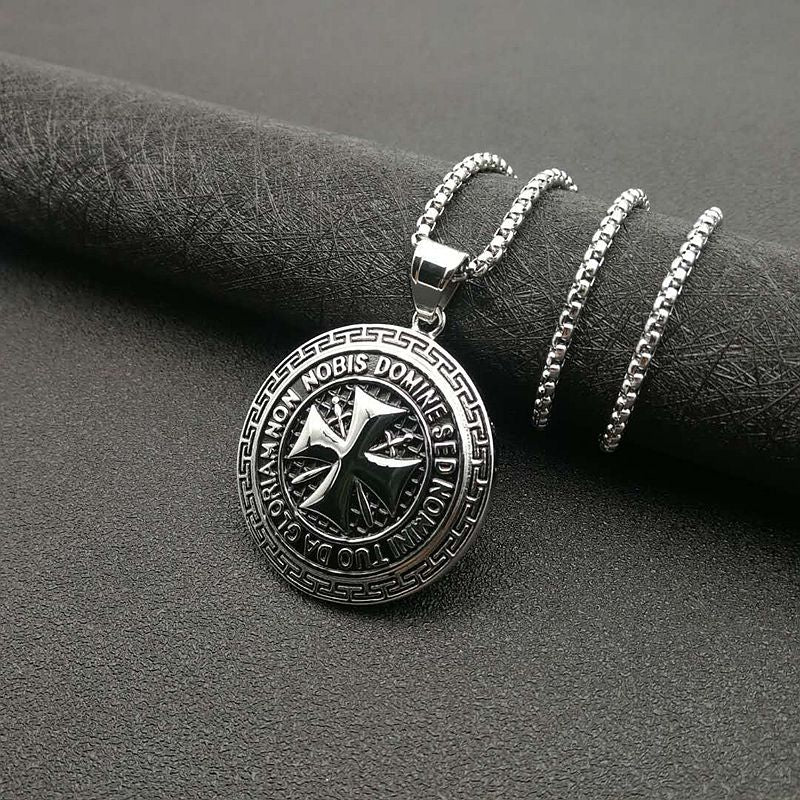 Planderful Knights Templar Pendant Necklace Stainless Steel Gold Plated Zircon Hip Hop Jewelry for Men
